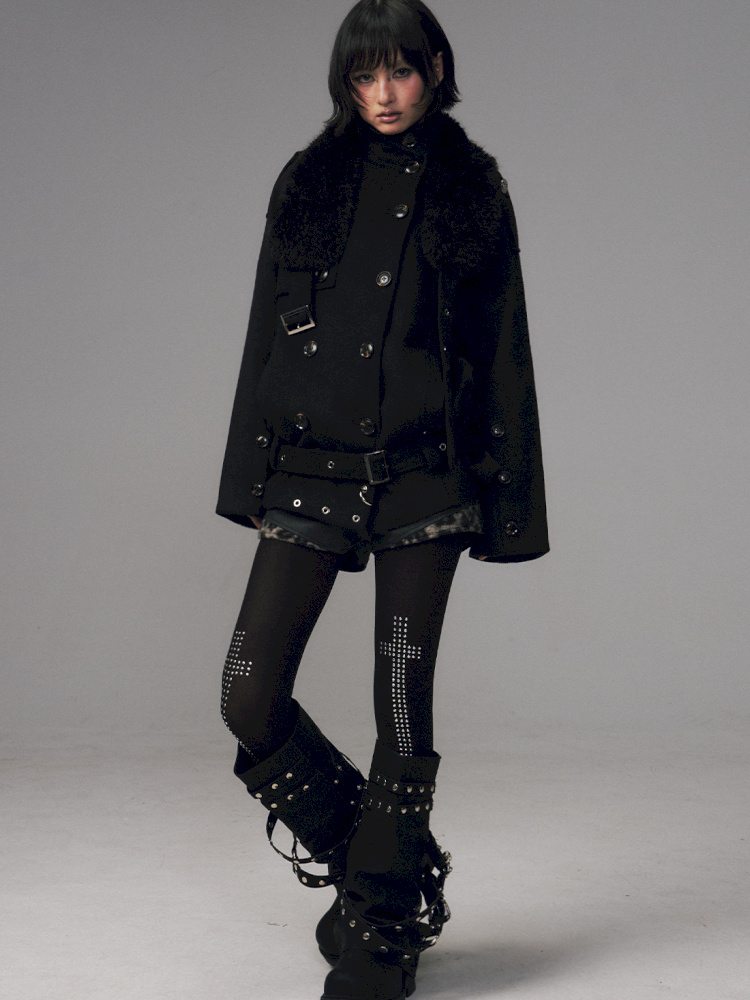 Dark Wool Double-Breasted Coat【s0000014451】