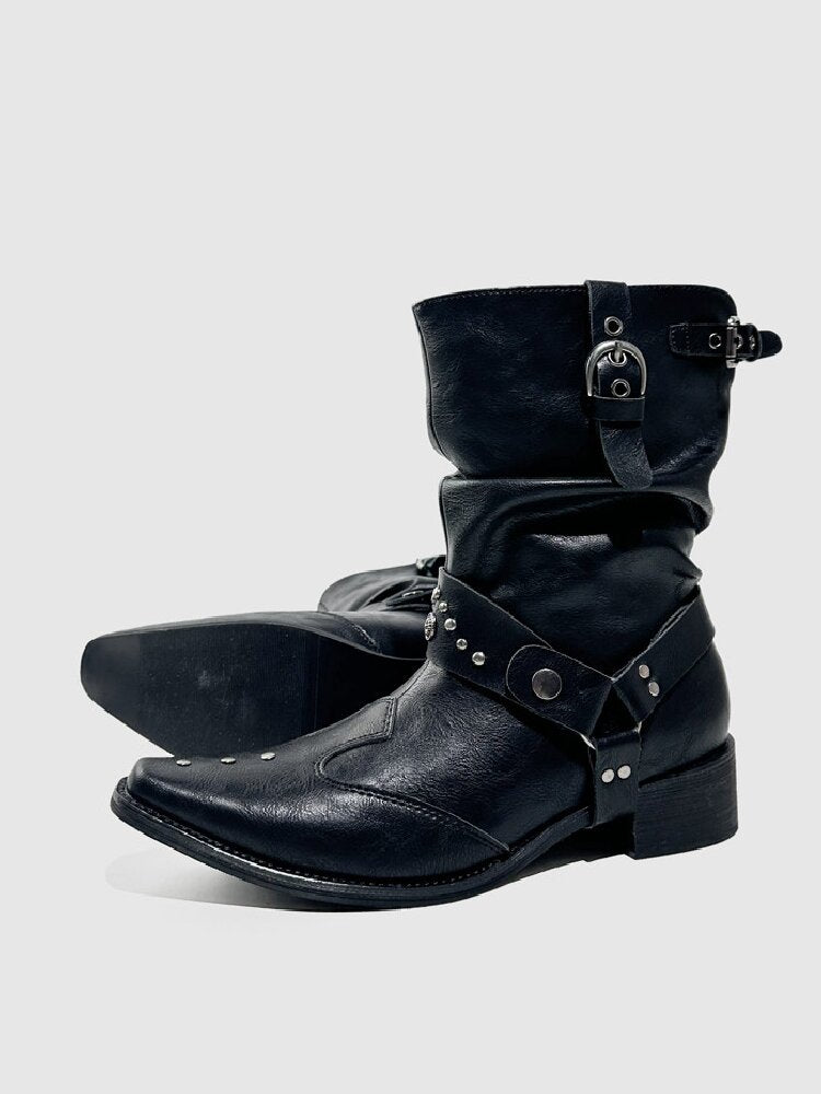 Studded Pointed Chelsea Punk Boots【s0000015719】