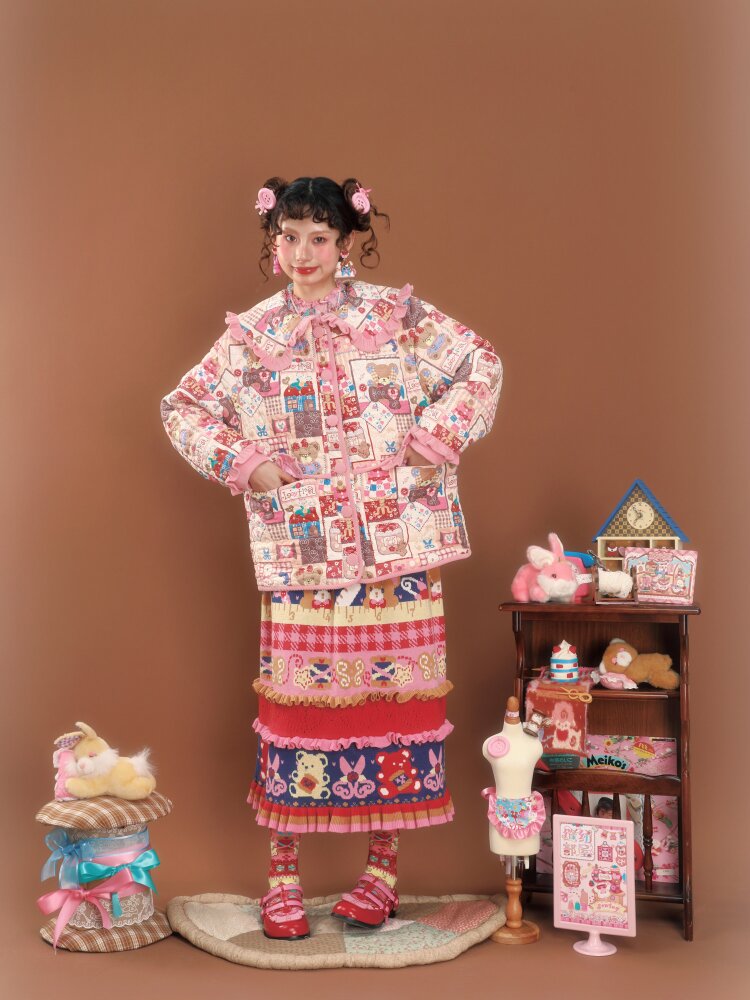 Pink Patchwork Printed Quilted Jacket【s0000015586】