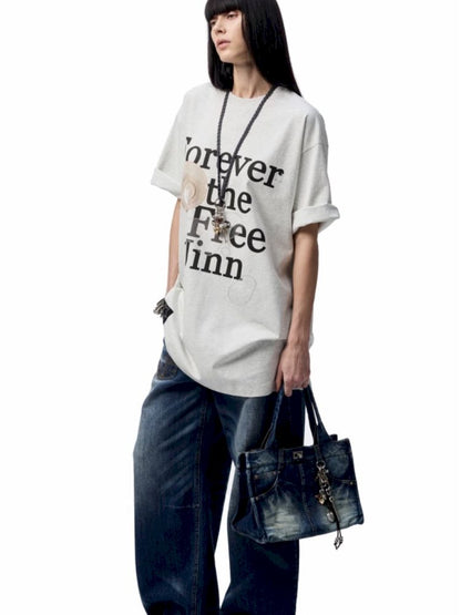Floral letter print oversize big t-shirt【s0000012400】