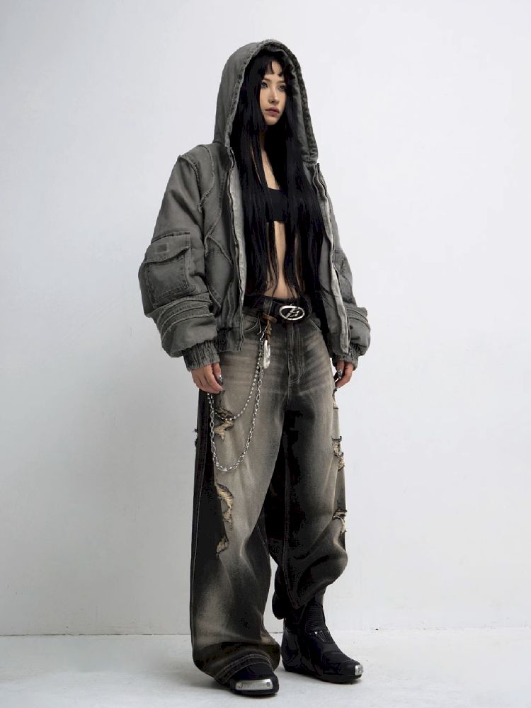 Hole Breaking Wide Leg Jeans【s0000011365】
