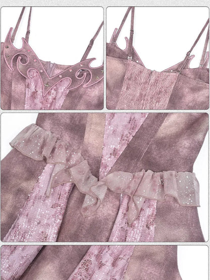 Embroidered Sequins Denim Girl Punk Style Slip Dress【s0000014023】