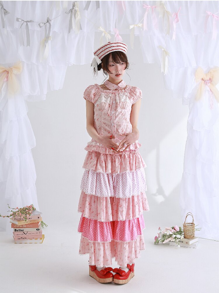 Pink Polka Dot Cake Skirt Pants【s0000016553】