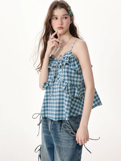 Ruffled Plaid Slimming Camisole【s0000017315】