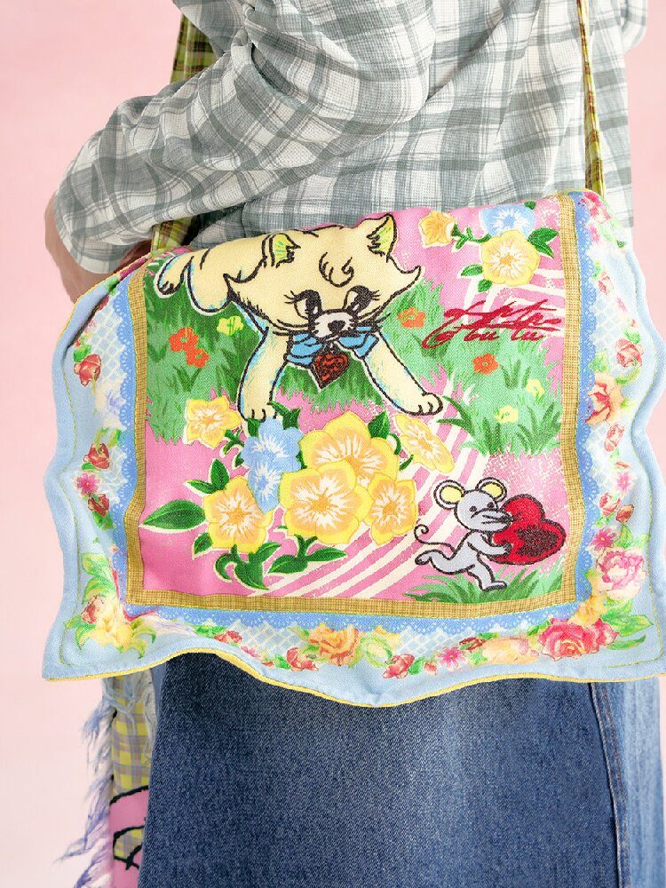 Yellow Plaid Handkerchief Kitten Crossbody Bag【s0000019248】