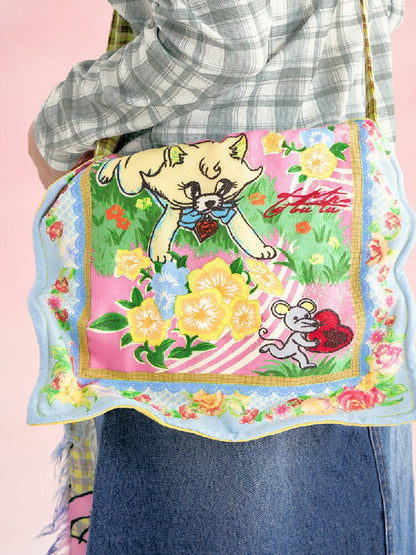 Yellow Plaid Handkerchief Kitten Crossbody Bag【s0000019248】