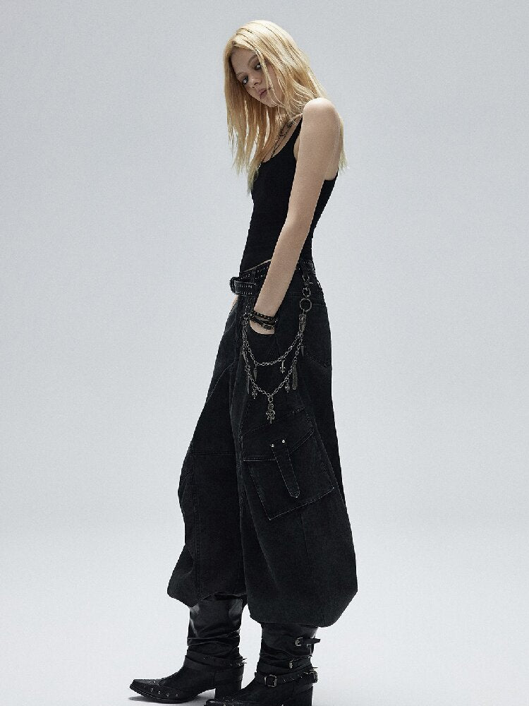 Black Lyocell U-Neck Wide Vest【s0000016251】