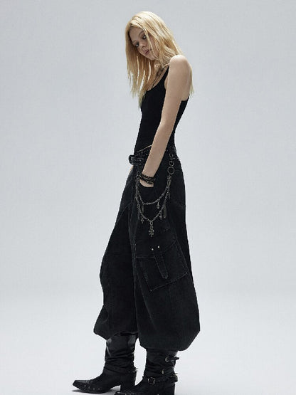 Black Lyocell U-Neck Wide Vest【s0000016251】