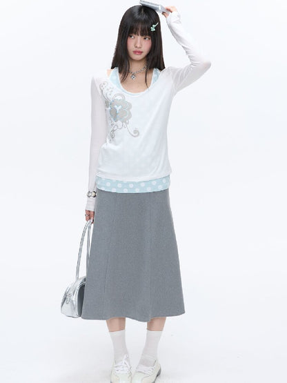 Mint Polka Dot Vest Two Piece Top【s0000016401】