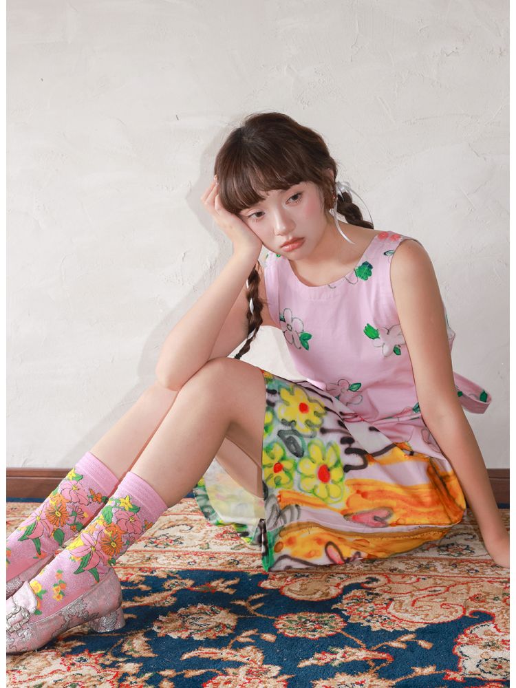 Little Flower Cotton Printed Sleeveless Dress【s0000013335】
