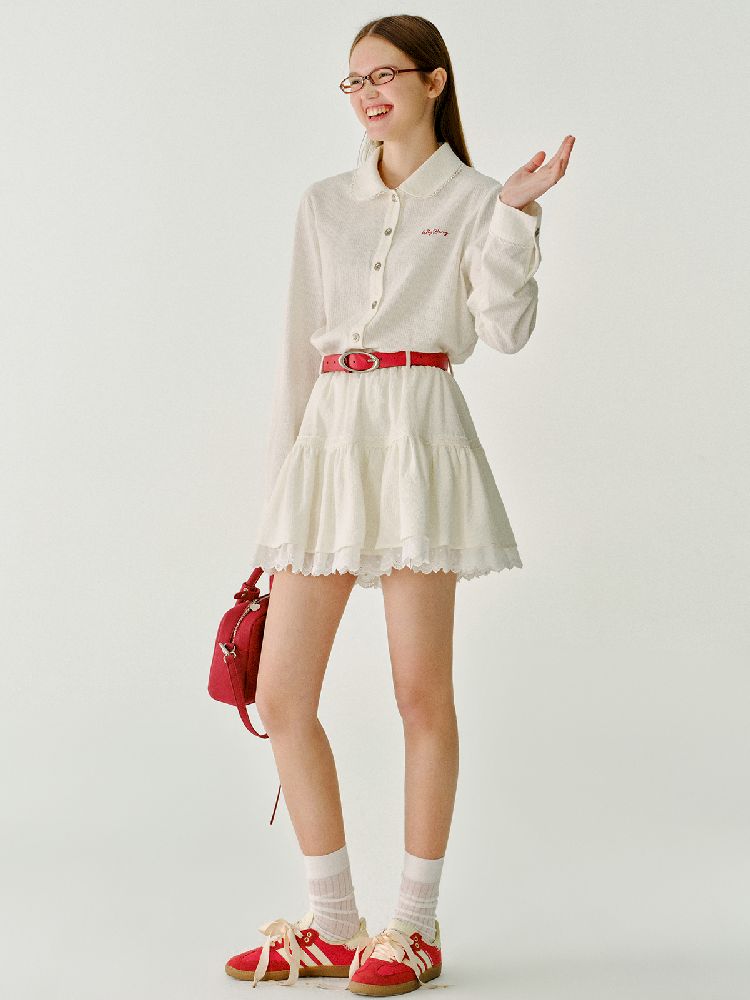 Doll Collar Solid Color Bow Flutter Shirt【s0000011963】