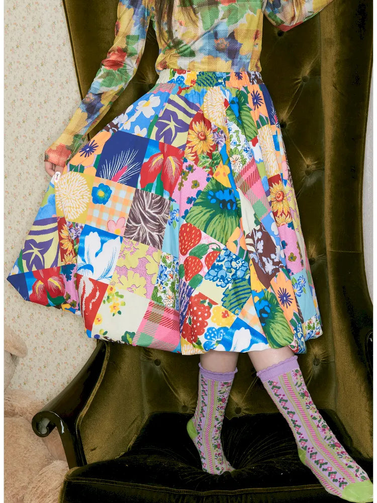 Patchwork Floral Print Skirt【s0000014148】