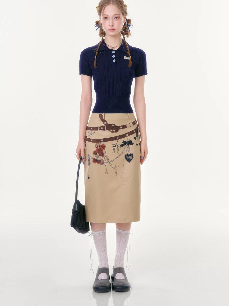 Chain Bear Print Slimming Skirt【s0000016625】