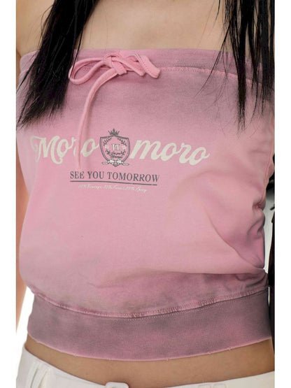 Drawstring Badge Printing Tie Bandage Tank Top【s0000008654】