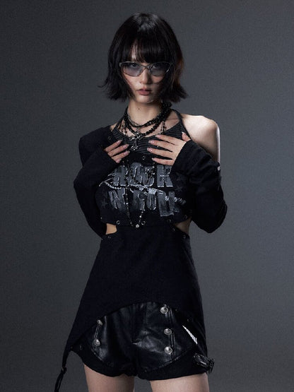 Punk Striped Halter Long-Sleeve T【s0000018003】