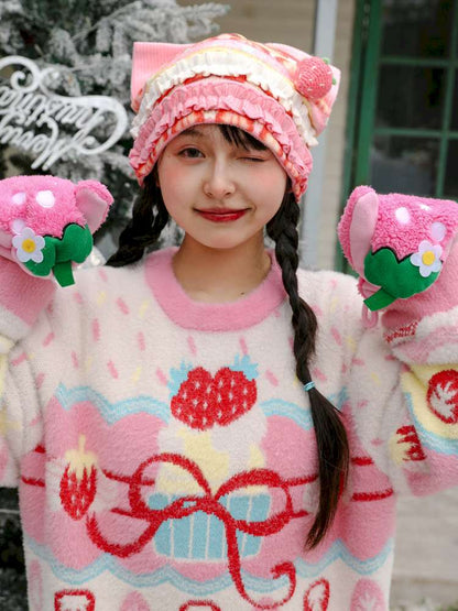 Strawberry Print Cat Ear Hat【s0000015105】