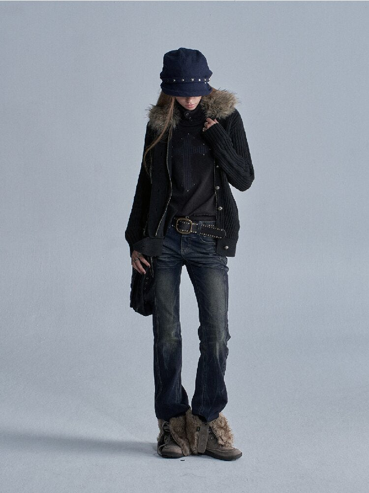 Asymmetrical Knit Wool Zipper Jacket【s0000019091】