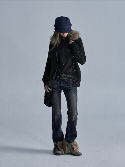 Asymmetrical Knit Wool Zipper Jacket【s0000019091】