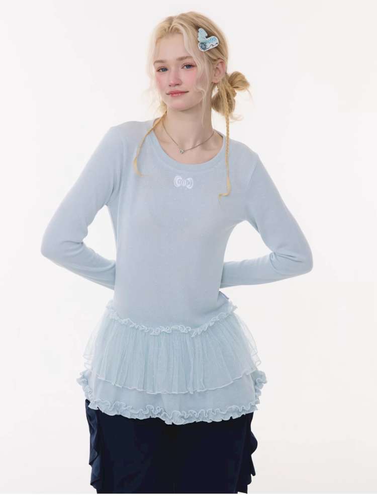 Lace Pleated Polka Dot Top【s0000015429】