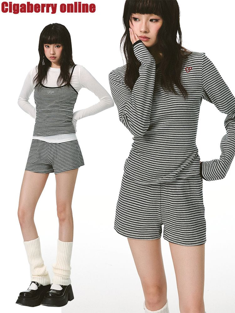 한국 스트라이프 컬러 충돌 멜빵 [S000011419]