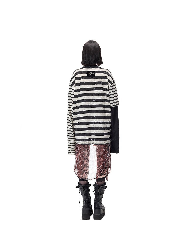 Burnt Flower Stripe Raglan T-Shirt【s0000017729】