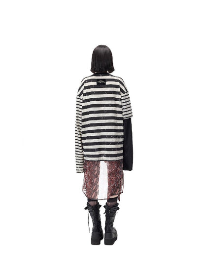 Burnt Flower Stripe Raglan T-Shirt【s0000017729】