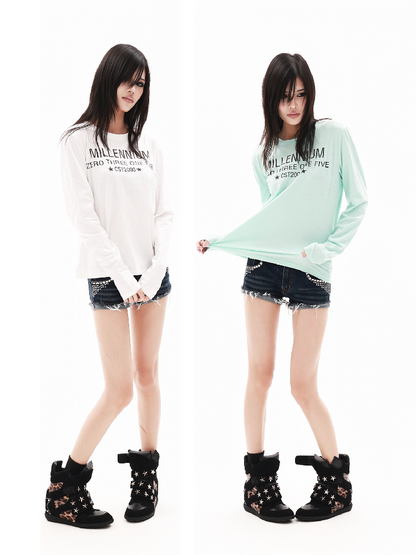 Five Star Slogan Crew Long Shirt【s0000018322】