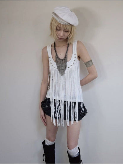 Rivet Diamond Tassel Slim Vest【s0000016953】