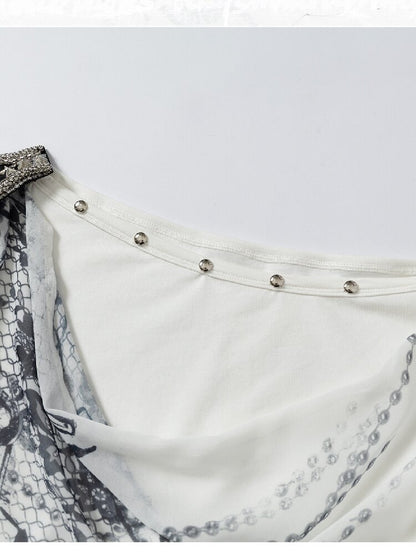 Print Chiffon Swing Collar T-Shirt【s0000016209】