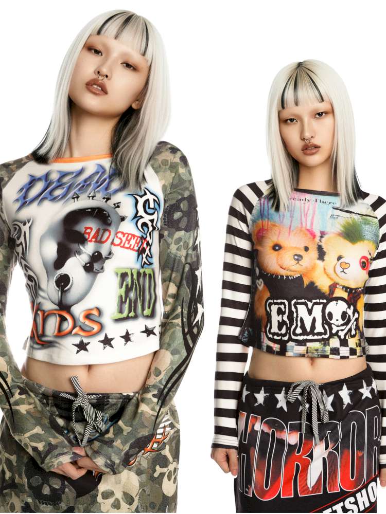 Sweet Cool Y2K Subculture Print Short Top【s0000014907