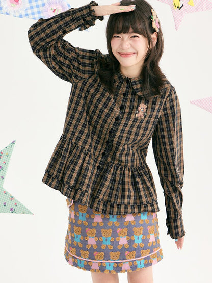 Plaid Embroidered Ruffled Shirt【s0000018726】