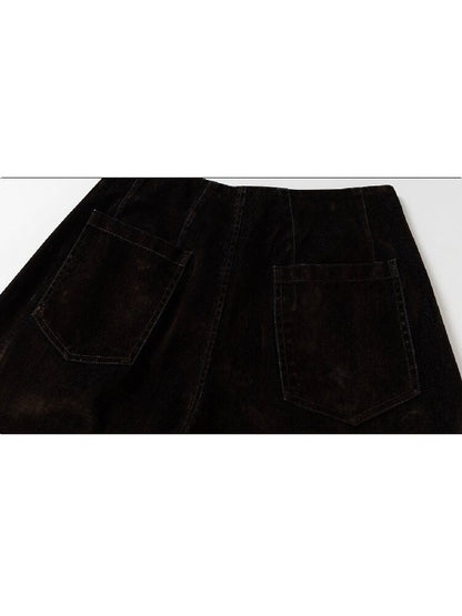 Mottled Velvet Buttoned Wide-Leg Pants【s0000018557】