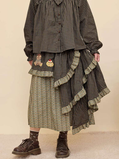 Vintage Girl Dark Green Plaid Cake Skirt【s0000014844】