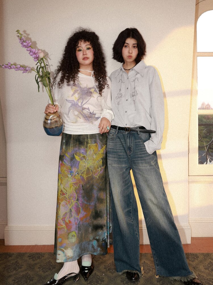 Retro Cat Whiskers Washed Jeans【s0000015463】