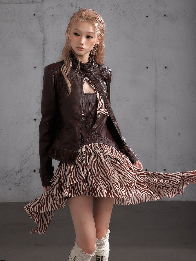 Riveted PU Leather Split Jacket【s0000019156】