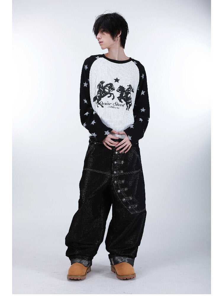 Waffle Star Raglan Long Sleeve T-Shirt【s0000016181】