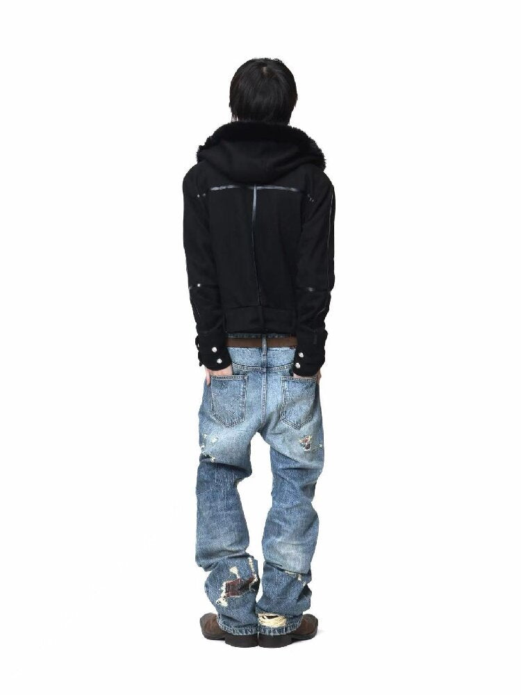 Washed Plaid Ripped Bootcut Jeans【s0000018224】