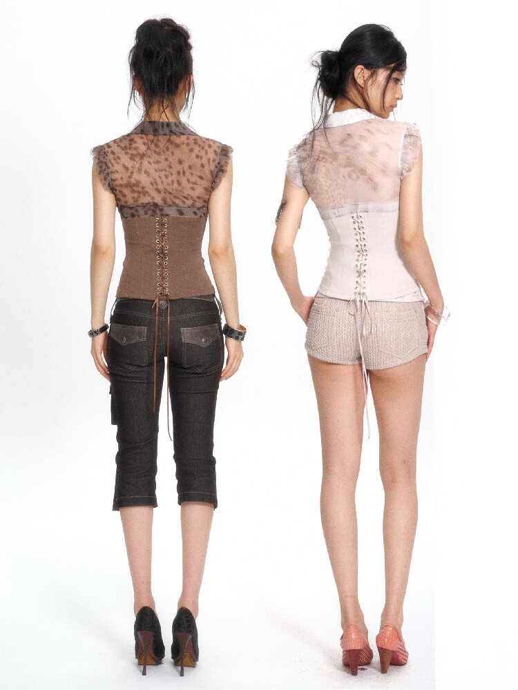 Silk Print Patchwork Corset Top【s0000017662】