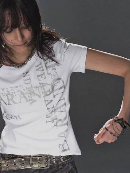 Glitter Letter Print Street T Shirt【s0000016246】