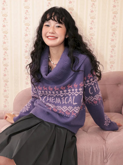 Two-Way Fair Isle Chunky Knit Pullover Sweater【s0000013994】