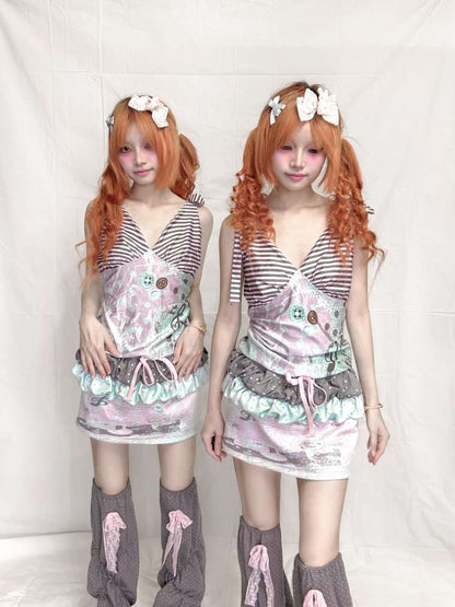Striped Lace Up Vest Suspender【s0000015204】