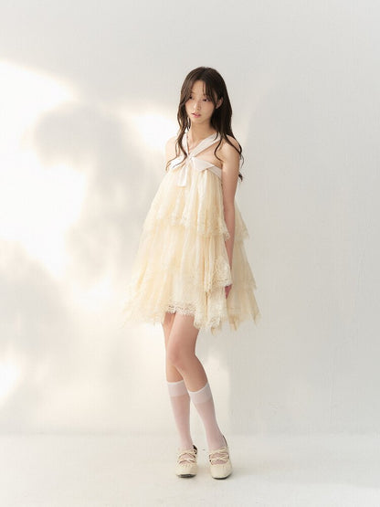 Gauze Lace Layered Halter Dress【s0000016878】