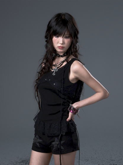 Lace Hooded Sleeveless Tank Top【s0000012339】