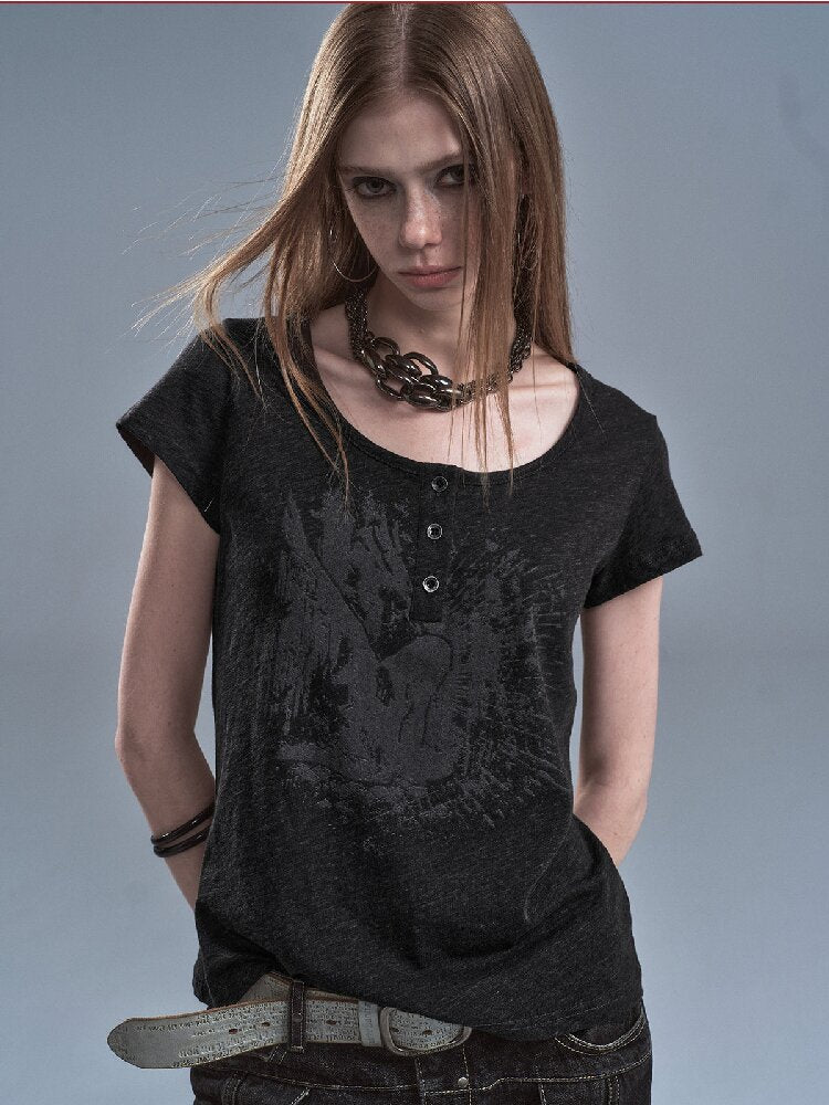 Snow Dot Gray Tencel Cotton T-shirt【s0000016636】