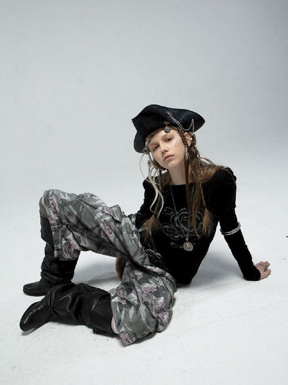 Bubble Sleeve Square Neck Printed Long Sleeve Tee【s0000011840】