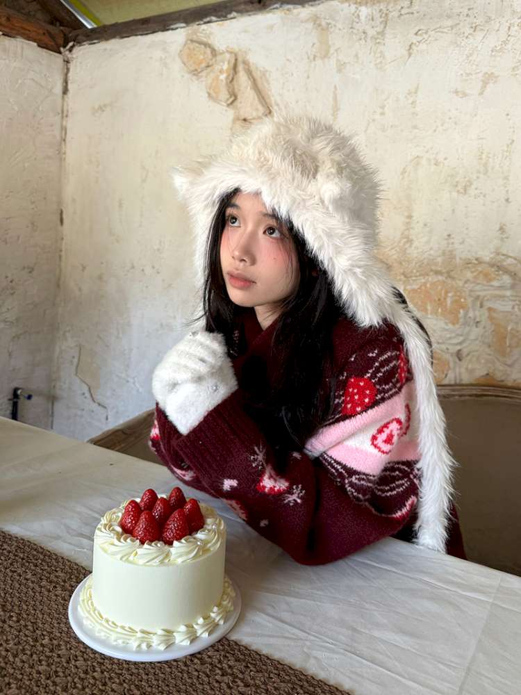 Strawberry Cake Fair Isle Knit Cardigan【s0000014944】