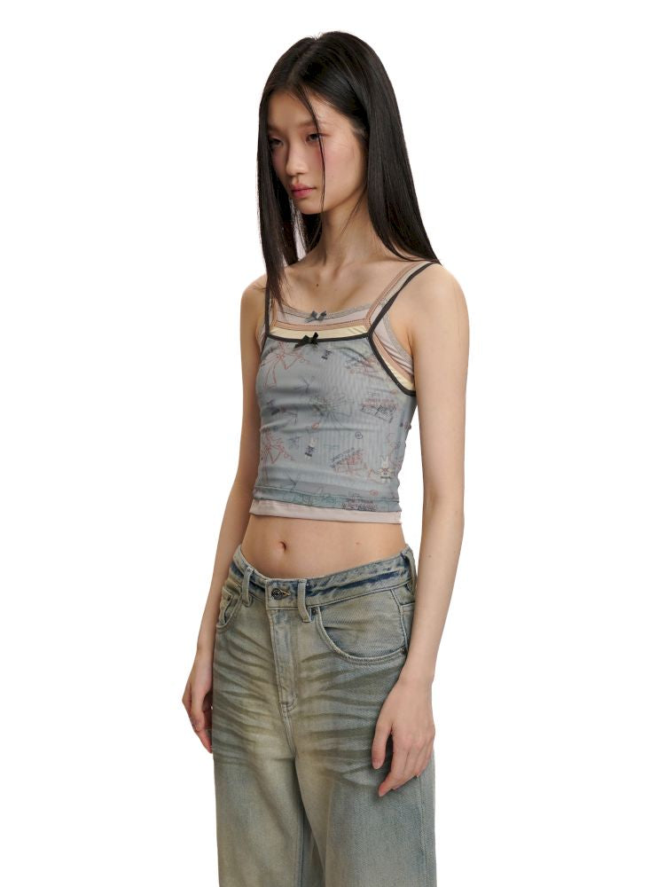 Three pieces of material splicing camisole【s0000012511】