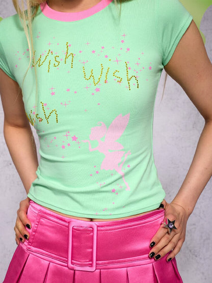 Rhinestone Fairy Wing Short Sleeve T Shirt【s0000018732】