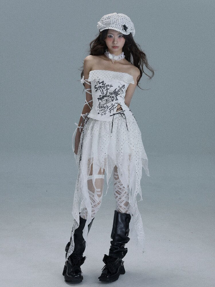 Printed Punk Denim Strappy Top【s0000016717】
