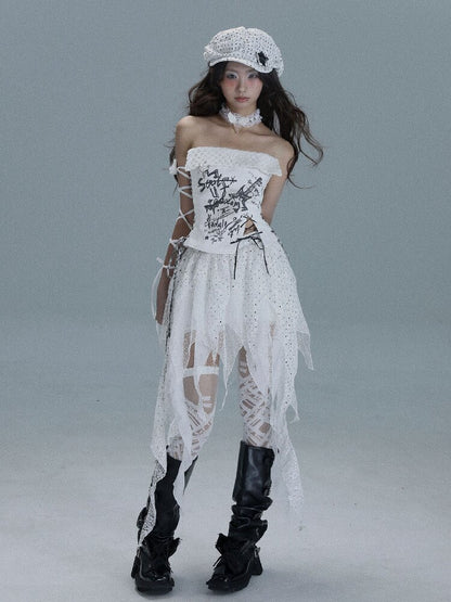 Printed Punk Denim Strappy Top【s0000016717】